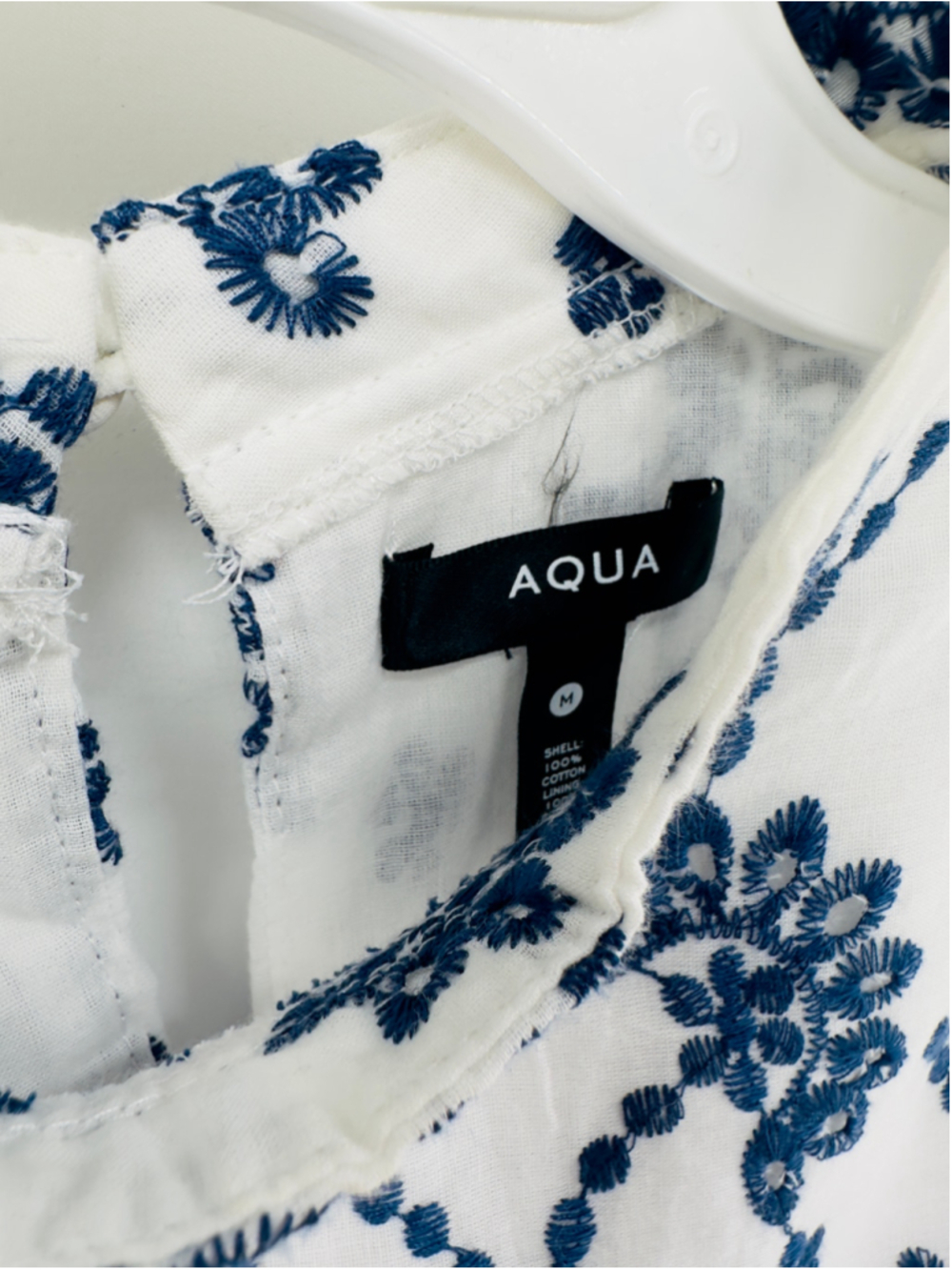 NWT $78 AQUA Navy Blue + White Embroidered PREPPY EYELET Boutique Top WOMENS M - Picture 8 of 12